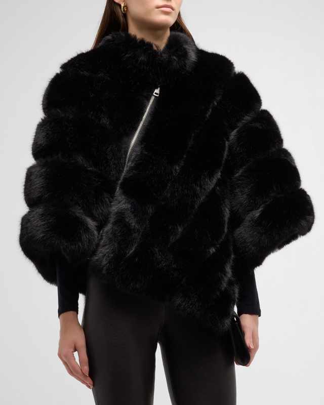 Asymmetric Faux Fur Poncho
